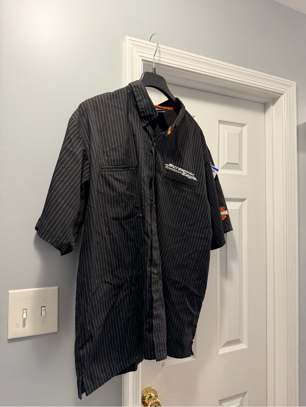 Harley Davidson screaming eagle Men's Black Pinstripe button up work shirt